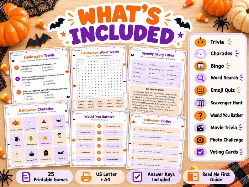 Halloween Party Games Bundle, Trivia, Bingo, Charades (digital Download ...