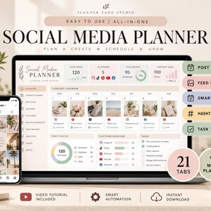 Social Media Planner Spreadsheet, Google Sheets Content Calendar, Instagram TikTok Planner, Hashtag Generator