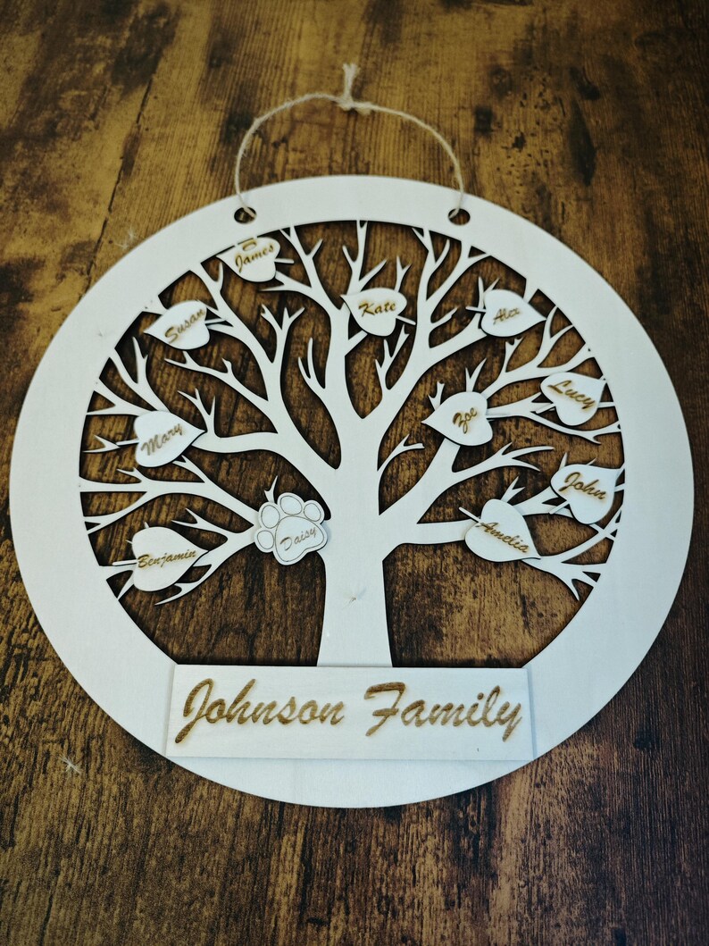 Personalised Wooden Family Tree Plaque With Name Leaves - Etsy