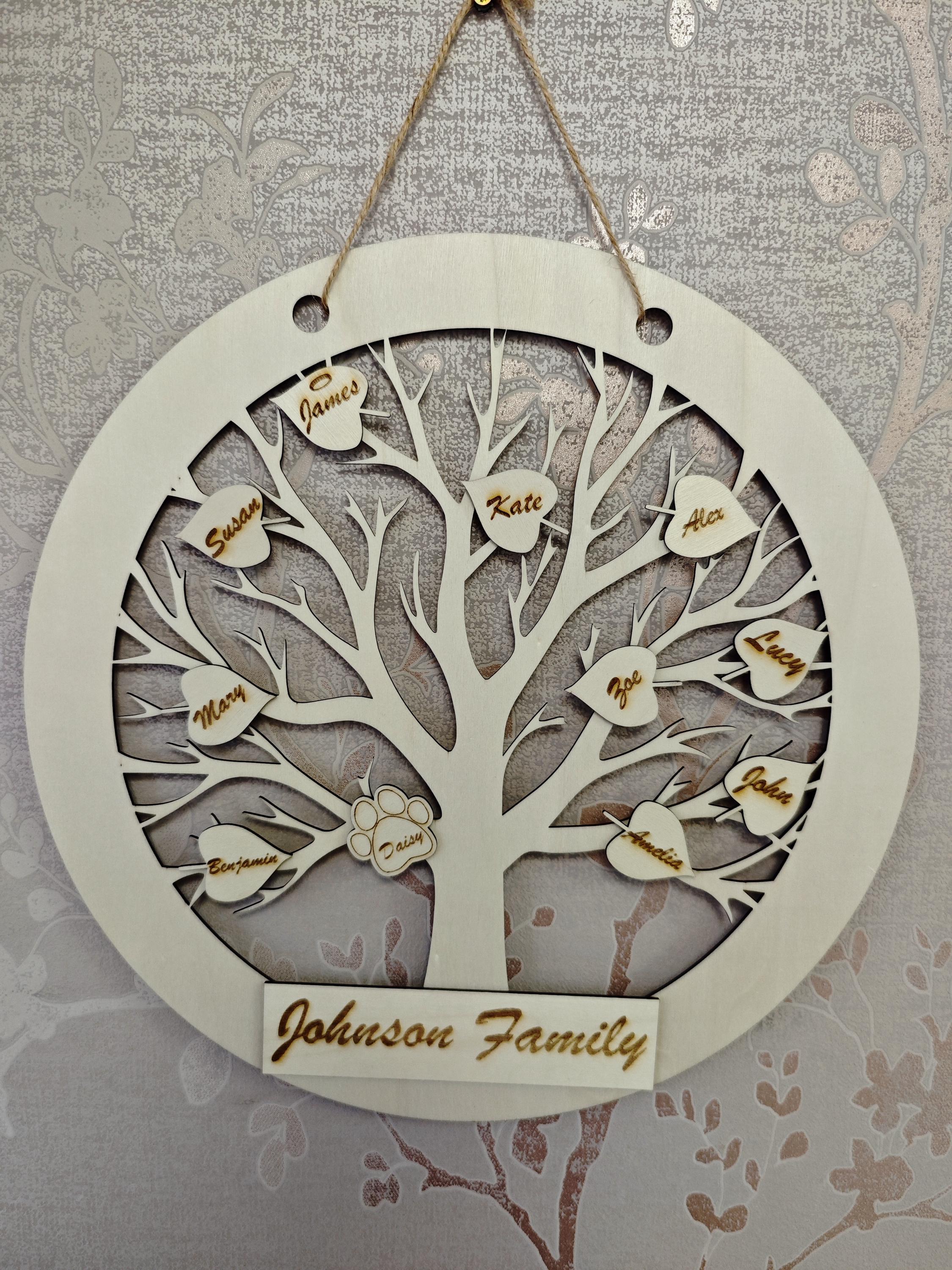 Personalised Wooden Family Tree Plaque With Name Leaves - Etsy