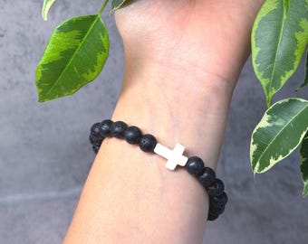 Lava Stone Cross Bracelet | Unisex Spiritual Protection Jewelry