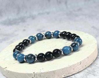 Handmade Blue Apatite Beaded Bracelet: Daily Protection Crystal Jewelry