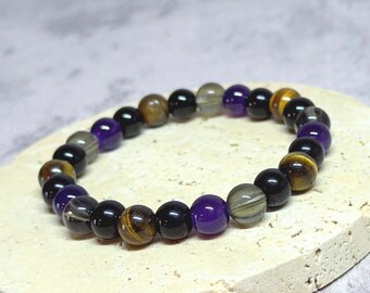 Tiger's Eye Beaded Bracelet – Boho Stone Protection, Handmade