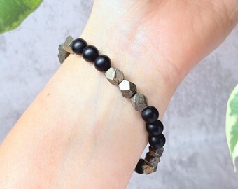 Handmade Agate & Pyrite Bracelet: Unisex Natural Stone Jewelry