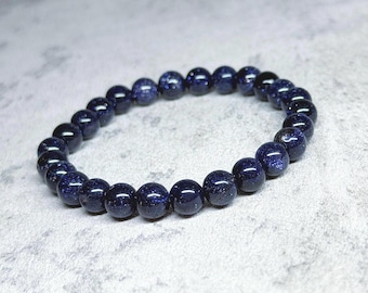 Handmade Blue Sandstone Bracelet – Vintage Beaded Stretch Jewelry