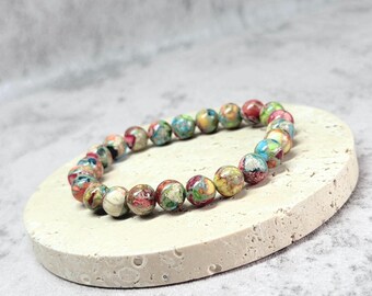 Handmade Colorful Bracelet – Natural Multicolor Stone Beads, Bohemian Jewelry, Stretch Bracelet, Gift for Her