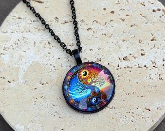 Tree of Life Yin-Yang Necklace – Boho Energy Pendant, Spiritual Gift, Handmade Glass Jewelry
