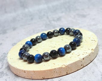 Triple Protection Bracelet | Hematite, Obsidian, Blue Eye Stone | Boho Unisex