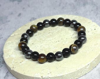Tiger's Eye, Obsidian & Hematite Bracelet – Triple Protection Crystal Jewelry