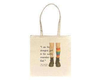 Soy la chica más fuerte del mundo, recuérdalo... - Bolso de tela con cita de Pippi Calzaslargas