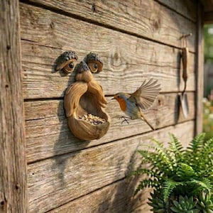 Comedero para pájaros con forma de cara de árbol - Escultura de jardín de resina, Arte del espíritu del árbol