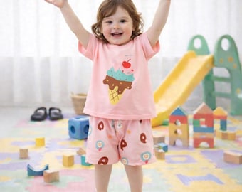 Baby Cotton Outfit Set | Organic Summer T-Shirt & Shorts | Soft Breathable Toddler Clothes | Korean Style Kids Outfit | Cute Gift