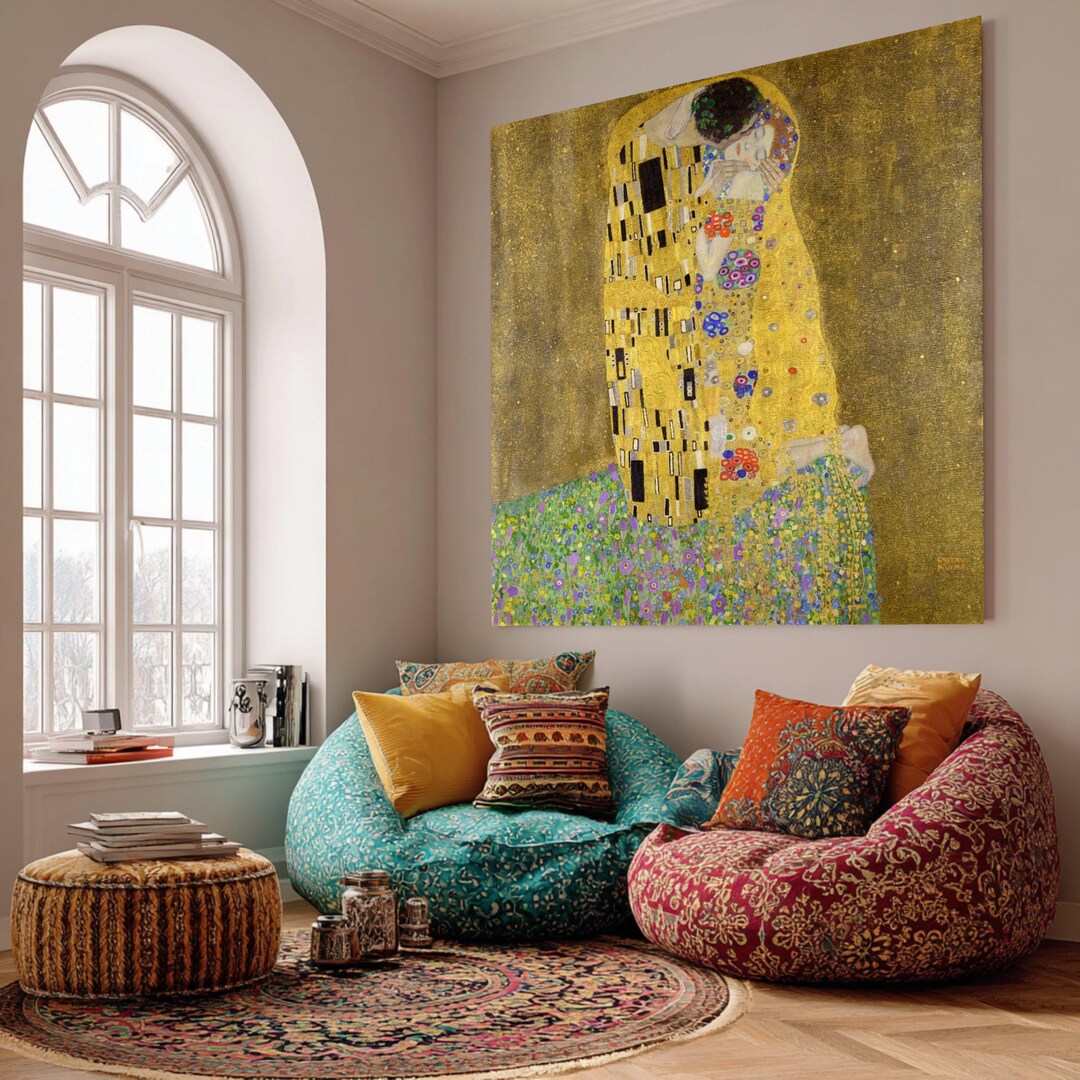 The Kiss Canvas Wall Art, Gustav Klimt Inspired, Romantic Gold Leaf ...