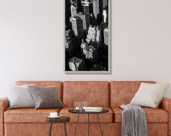 Lienzo en blanco y negro del horizonte de la ciudad de Nueva York, arte mural arquitectónico urbano, impresión en lienzo de paisaje urbano moderno, decoración de rascacielos del centro.