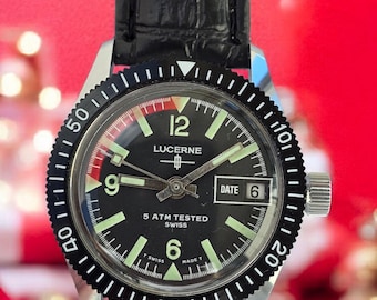 Lucerne Swiss Vintage Herren Armbanduhr Mechanisch Handaufzug 33 mm Edelstahl Swiss Made Klassische Dress Watch Sammleruhr 1970er Jahre Selt