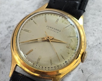 Vintage Junghans Mechanic Watch, Gold-Plated German Wristwatch, 17 Jewels