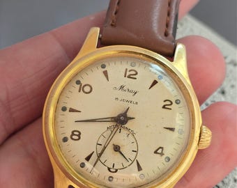 Vintage Watches Miray 15 Jewels Antimagnetic/Men's Original Watch/Mechanical Moventen/Retro Wristwatch/Gold-plated/