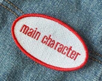Écusson brodé pour personnage principal, bordure rouge thermocollante, insigne de style vintage