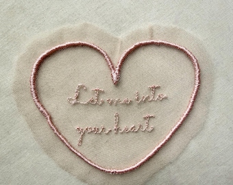 Let Me Into Your Heart Embroidered Appliqué | Blush Pink Sheer Mesh Heart | Sew-On Patch