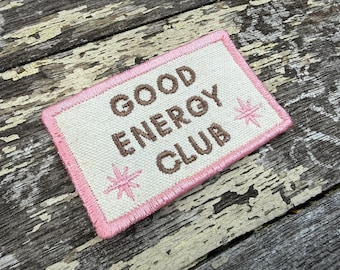 Good Energy Club Embroidered Patch, Retro Cream Pink Badge, Positive Vibes Iron-On