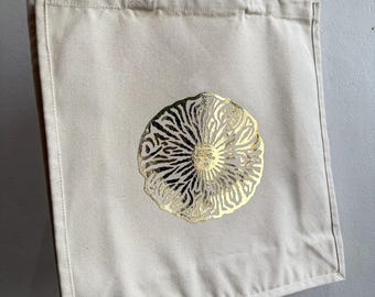 Golden Sun Tote Bag | Metallic Gold Celestial Canvas Bag | Handmade Statement Shopper | Project Jambo