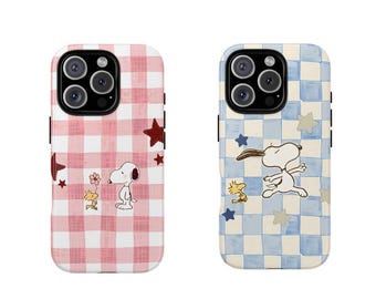 Snoopy iPhone Case – Pink & Blue Pattern | Fits iPhone 11–16, Pro,Plus, Pro Max, Mini! Glossy or Matte Options.