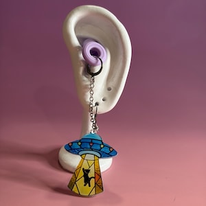 Orecchini a forma di gatto UFO con tappi per le orecchie / Gioielli con tappi per le orecchie per rave / Porta tappi per le orecchie per festival / Accessori EDM