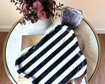 Bandeja de mármol irregular a rayas hecha a mano / Decoración de lujo para mesa de centro / Bandeja artesanal para tocador y servicio