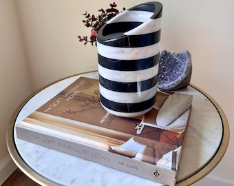 Enfriador de vino de mármol blanco y negro hecho a mano, decoración moderna para el hogar.