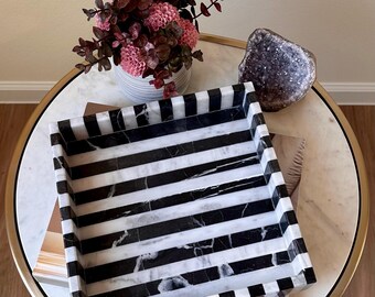 Square Marble Tray - Striped Black and White Serving Tray