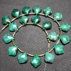 Natural Emerald Briolette Strand: 227 Carats, Leaf-Shaped Gemstone Beads