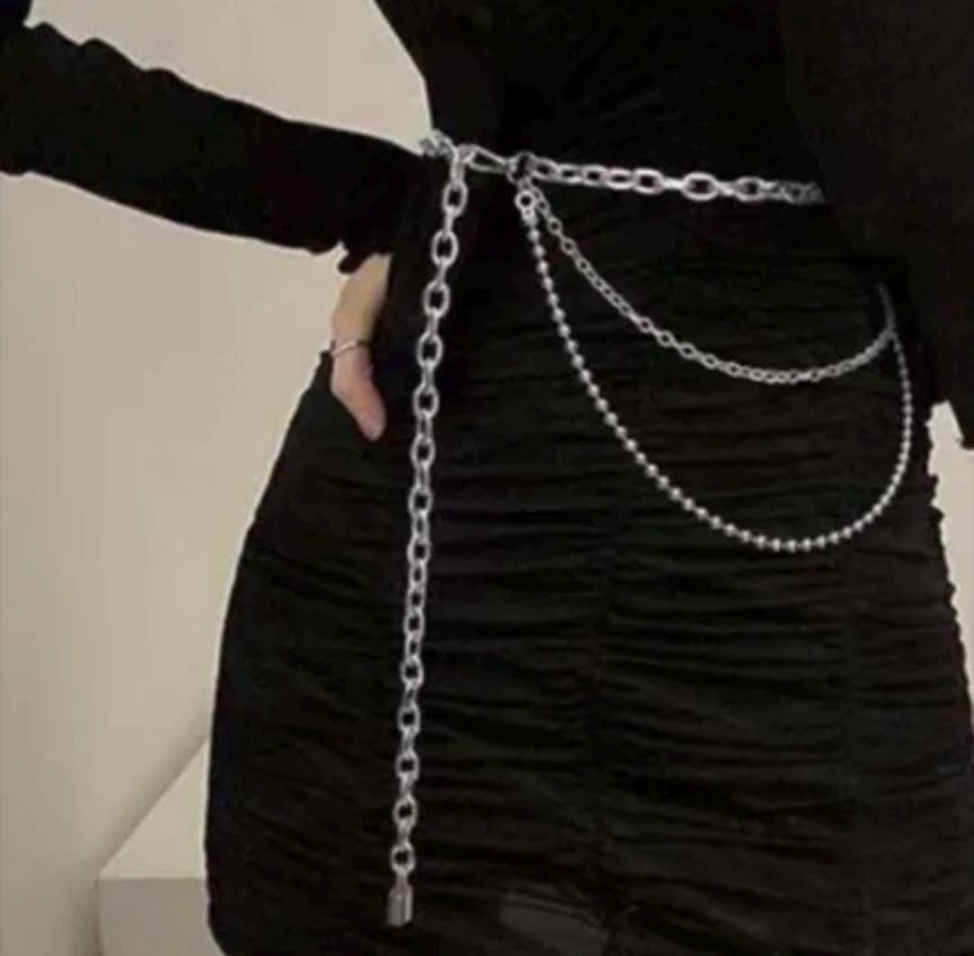 Layered Silver-Tone Chain Belt: Punk Goth Y2K Body Jewelry