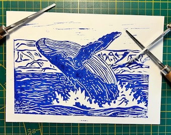 Linocut Southern Right Whale - Argentina