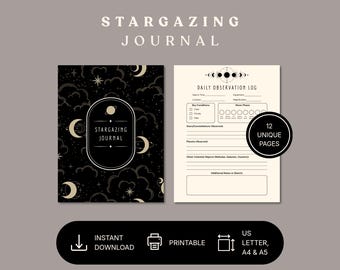 Printable Stargazing Journal PDF | Astronomy Observation Log (Letter, A4 & A5)