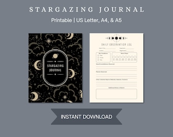 Printable Stargazing Journal PDF | Astronomy Observation Log (Letter, A4 & A5)