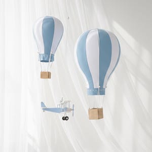Hot Air Balloon & Airplane Decor, Baby Blue Nursery Hanging Set, Travel Theme