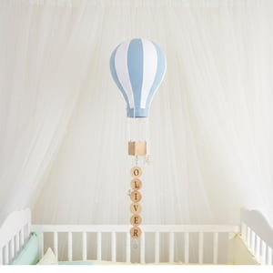 Personalized Hot Air Balloon Nursery Decor - Custom Name Hanging Mobile - Baby Blue