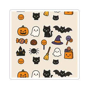 Halloween Kiss-Cut Stickers: Cat, Ghost & Pumpkin Designs