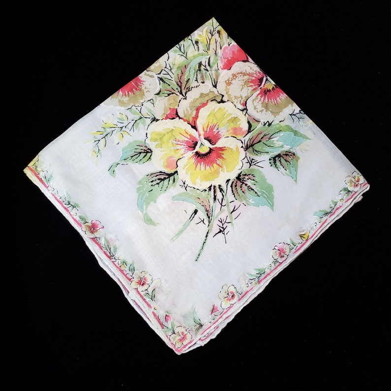 Vintage Set Of 3 Ladies Floral Handkerchiefs Hankie Hanky Pocket Squares image 4
