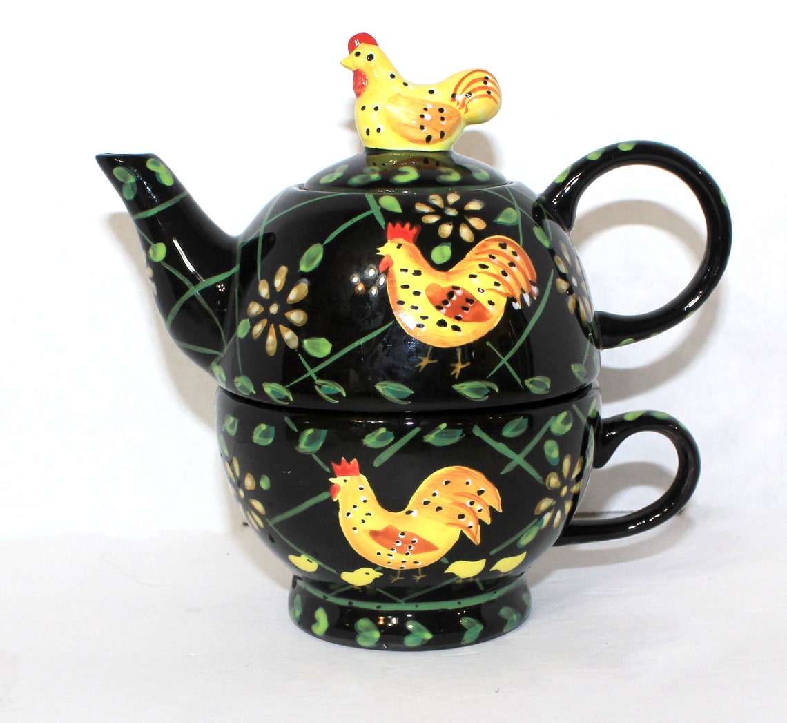 CHICKEN Rooster Tea for One Individual Teapot with Cup Hen Etsy