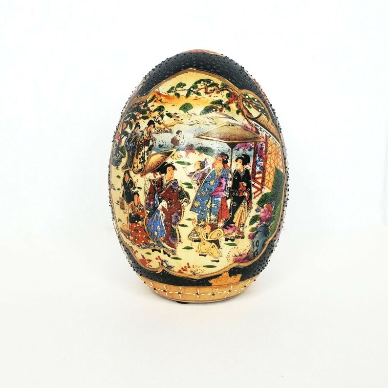 Vintage Chinese Satsuma Egg Geisha Girl Motif Handpainted Etsy
