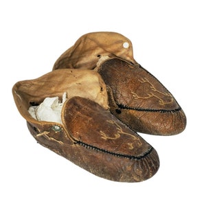 Vintage Antique Victorian Leather Baby Shoes Moccasins