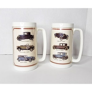 Vintage Thermo Serv Antique Style Cars Series Insulated Mug Cup Set of 2