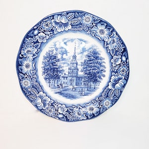 Liberty Blue Staffordshire 10" plates-Independence Hall