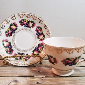 Colclough Bone China Tea Cup and Saucer with Fruit Pattern Ridgway Pottery