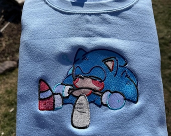 Sonic Inspired Sweatshirt, Embroidered Blue Hedgehog Crewneck, Cute Gamer Gift
