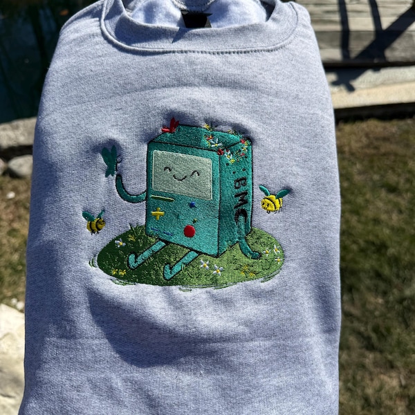 BMO Inspired Crewneck Sweatshirt, Embroidered Cartoon Design, Cute Gamer Gift Idea