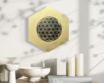 Blume des Lebens Leinwand - Gold Heilige Geometrie Wandkunst 10x11 "- Energie Dekor, Meditationsgeschenk