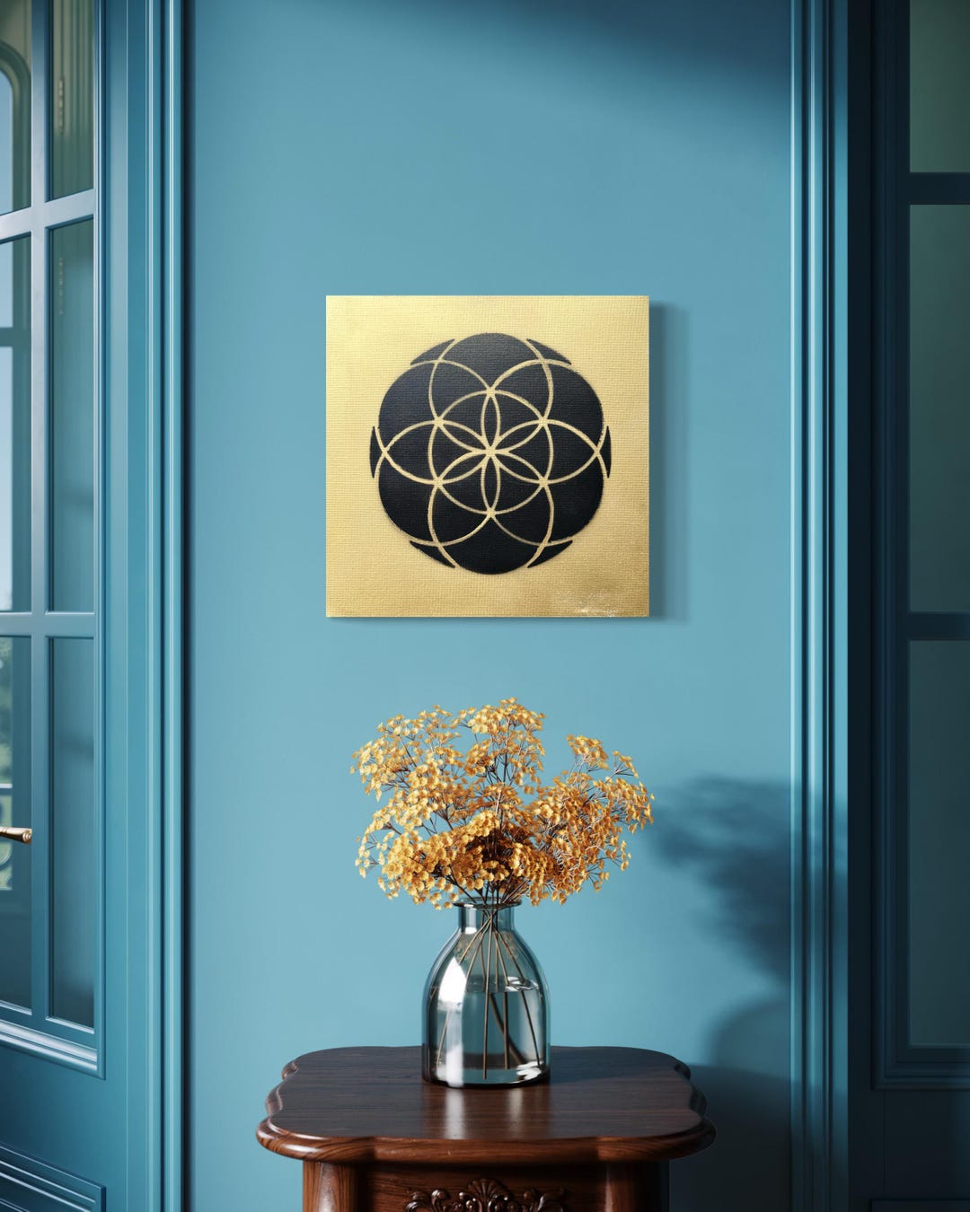 seed-of-life-sacred-geometry-wall-art-gold-black-canvas-12x12