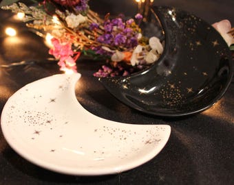 Plato de joyería de luna creciente: Porta baratijas de cerámica celestial